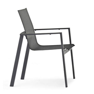 Sedia in alluminio e textilene Made in Italy, colore nero, cm 57 x 58 x h84