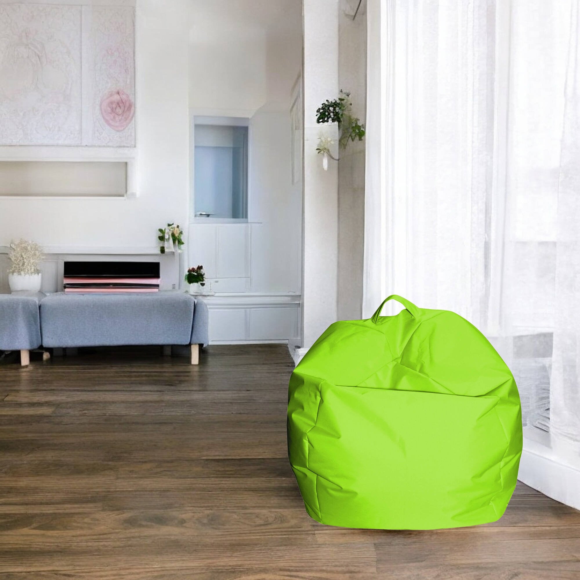 Pouf a sacco Ascia, colore verde, Misure 65 x 50 x 65 cm