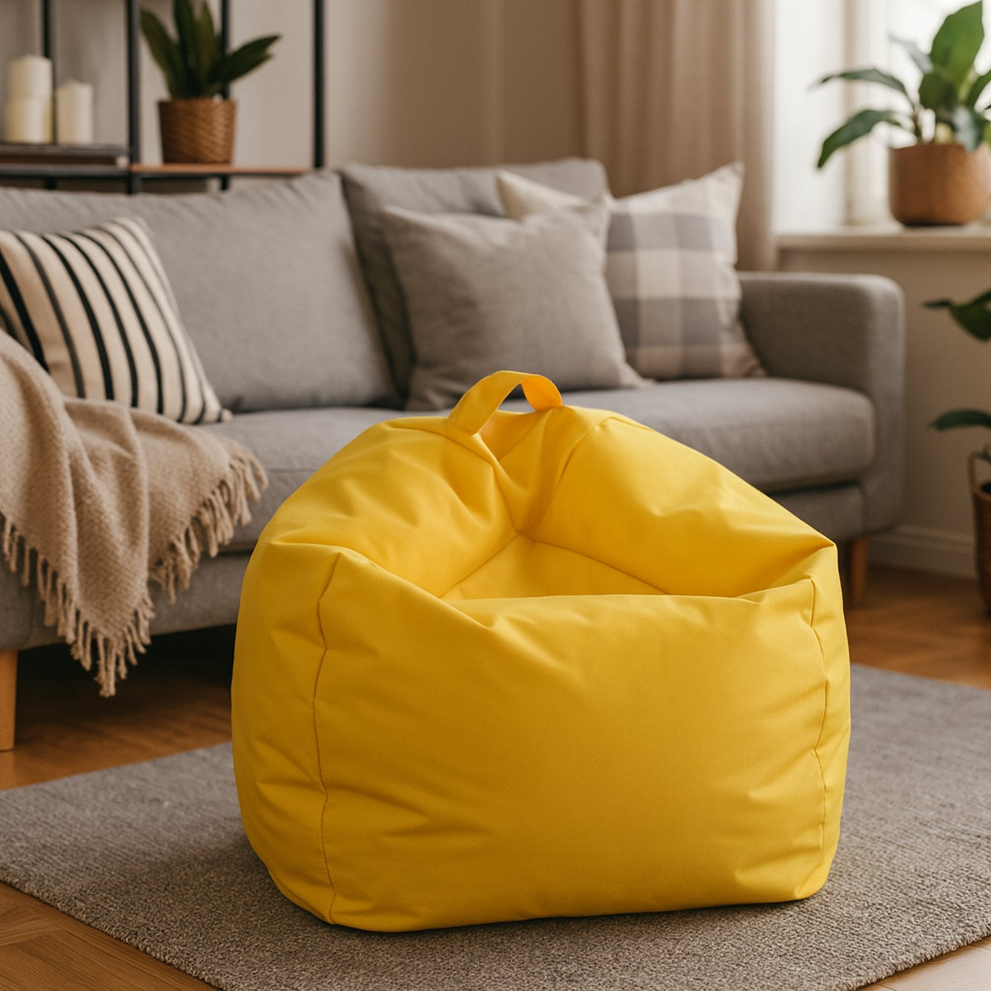 Pouf a sacco Ascia, colore giallo, Misure 65 x 50 x 65 cm