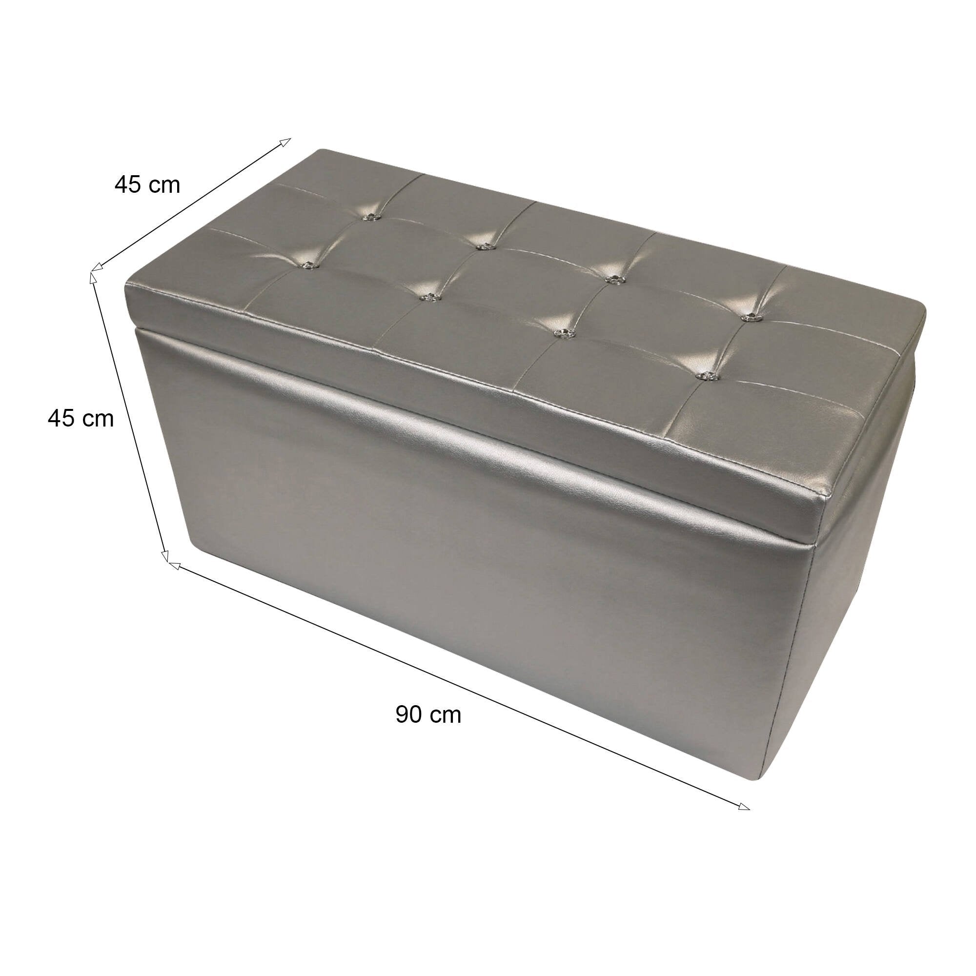 Pouf contenitore in Felicita, colore argento, Misure 90 x 45 x 45 cm