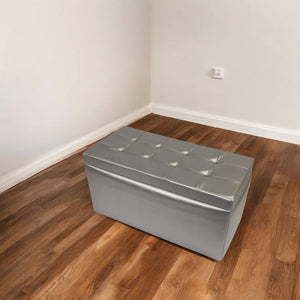 Pouf contenitore in Felicita, colore argento, Misure 90 x 45 x 45 cm