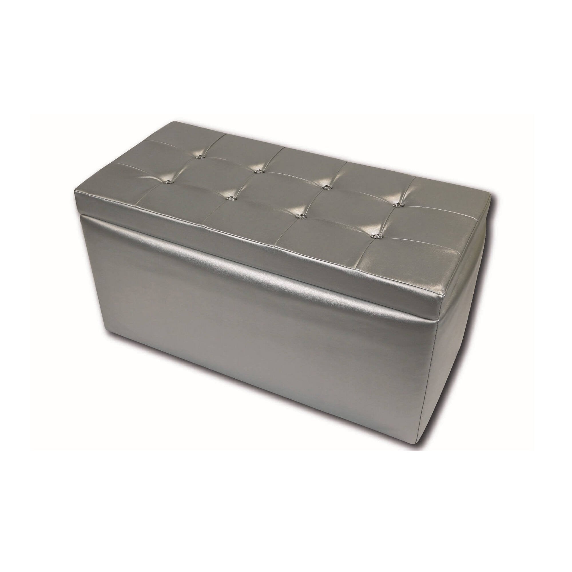 Pouf contenitore in Felicita, colore argento, Misure 90 x 45 x 45 cm