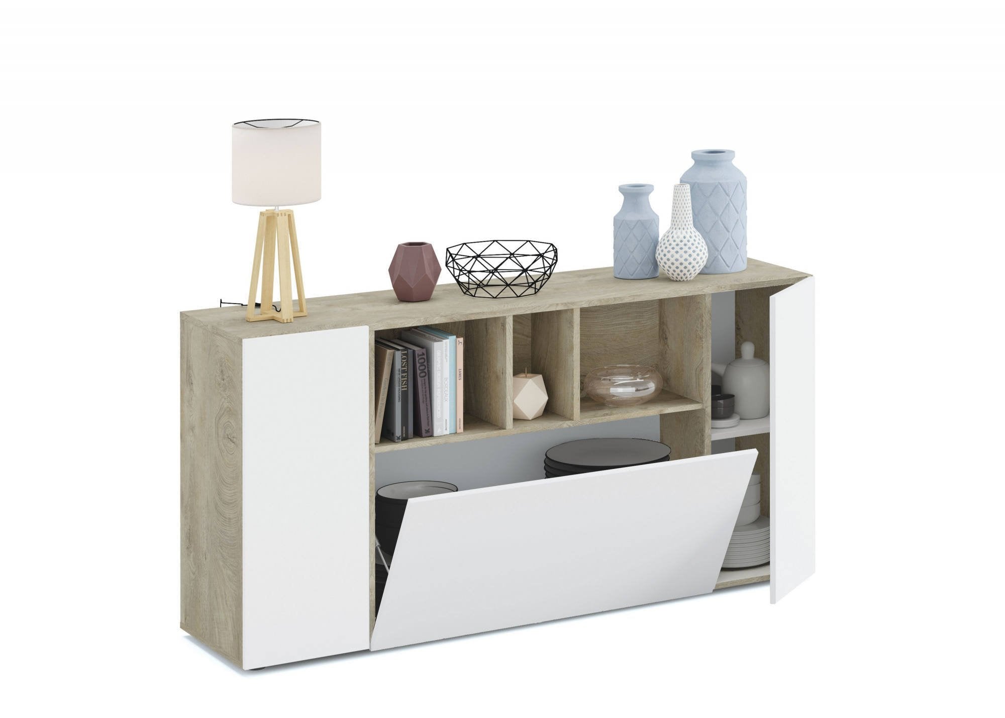 Madia Crisantemo, Credenza 2 Ripiani, 150x41x76h cm Bianco