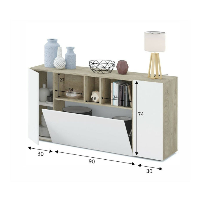 Madia Crisantemo, Credenza 2 Ripiani, 150x41x76h cm Bianco