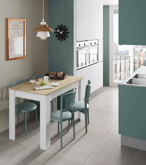 Tavolo fisso Anat, Tavolo per sala pranzo, Tavolo consolle moderno per salotto o cucina, cm 109x67x78, Bianco e Rovere