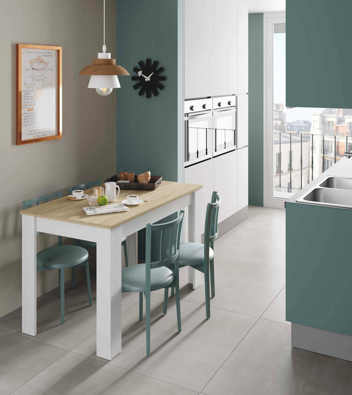 Tavolo fisso Anat, Tavolo per sala pranzo, Tavolo consolle moderno per salotto o cucina, cm 109x67x78, Bianco e Rovere