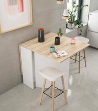 Tavolo allungabile Arid, Tavolo da pranzo pieghevole con piano abbattibile, Tavolo ausiliario richiudibile, cm 77x31h78, Bianco e Rovere