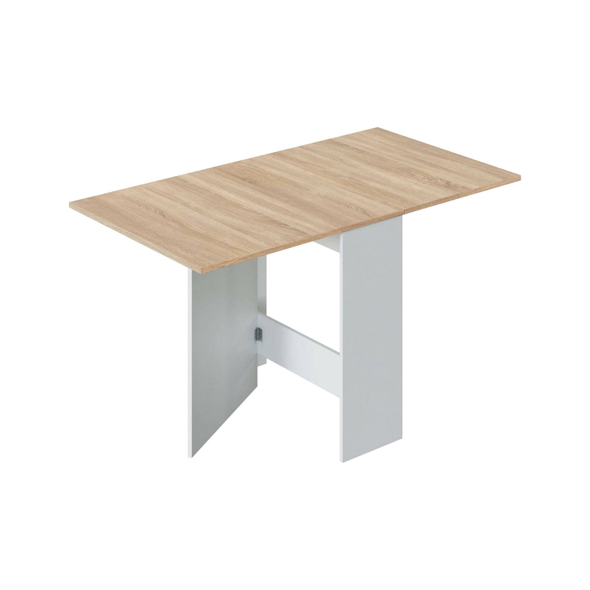 Tavolo allungabile Arid, Tavolo da pranzo pieghevole con piano abbattibile, Tavolo ausiliario richiudibile, cm 77x31h78, Bianco e Rovere