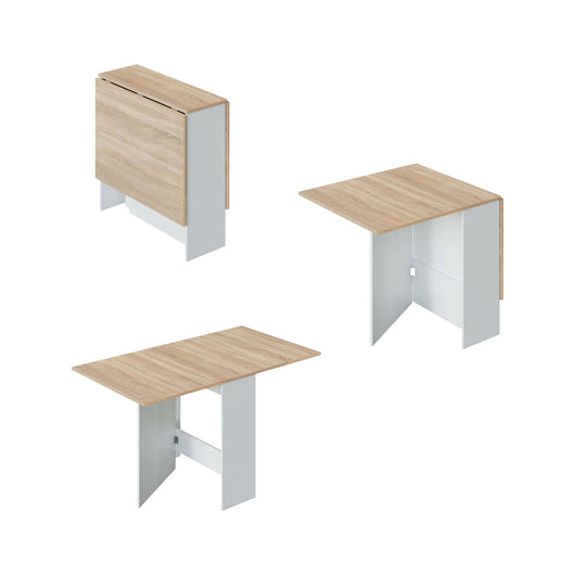 Tavolo allungabile Arid, Tavolo da pranzo pieghevole con piano abbattibile, Tavolo ausiliario richiudibile, cm 77x31h78, Bianco e Rovere