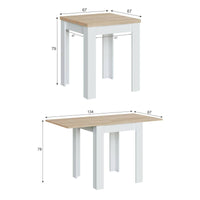 Tavolo allungabile Aratro, Tavolo da pranzo pieghevole apertura a libro, Tavolo ausiliario richiudibile, cm 67x67/135h79, Bianco e Rovere