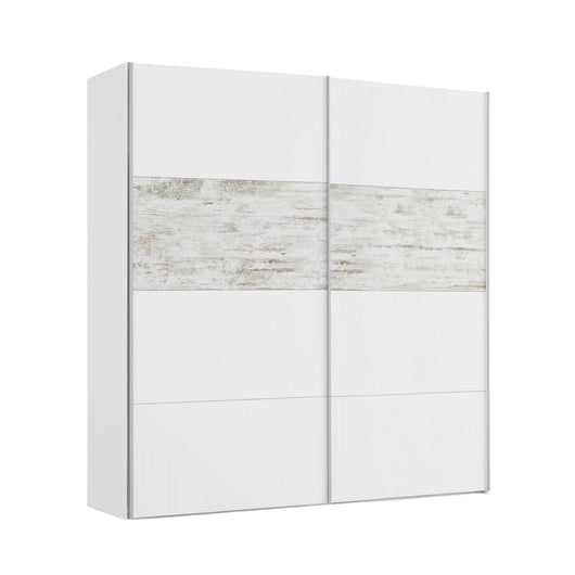 Guardaroba Ainu, Armadio per camera da letto a 2 ante scorrevoli, Mobile con barra appendiabiti e 3 ripiani, cm 180X60h200, Bianco con dettaglio