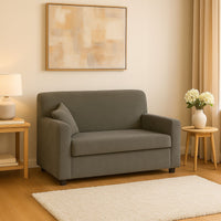 Divano fisso Andreia, Sofa da soggiorno moderno a 2 posti in tessuto , con braccioli e 2 cuscini inclusi, Made in Italy, Cm 125x73h85, Grigio