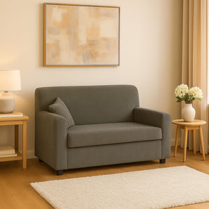 Divano fisso Andreia, Sofa da soggiorno moderno a 2 posti in tessuto , con braccioli e 2 cuscini inclusi, Made in Italy, Cm 125x73h85, Grigio