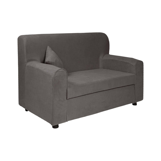 Divano fisso Andreia, Sofa da soggiorno moderno a 2 posti in tessuto , con braccioli e 2 cuscini inclusi, Made in Italy, Cm 125x73h85, Grigio