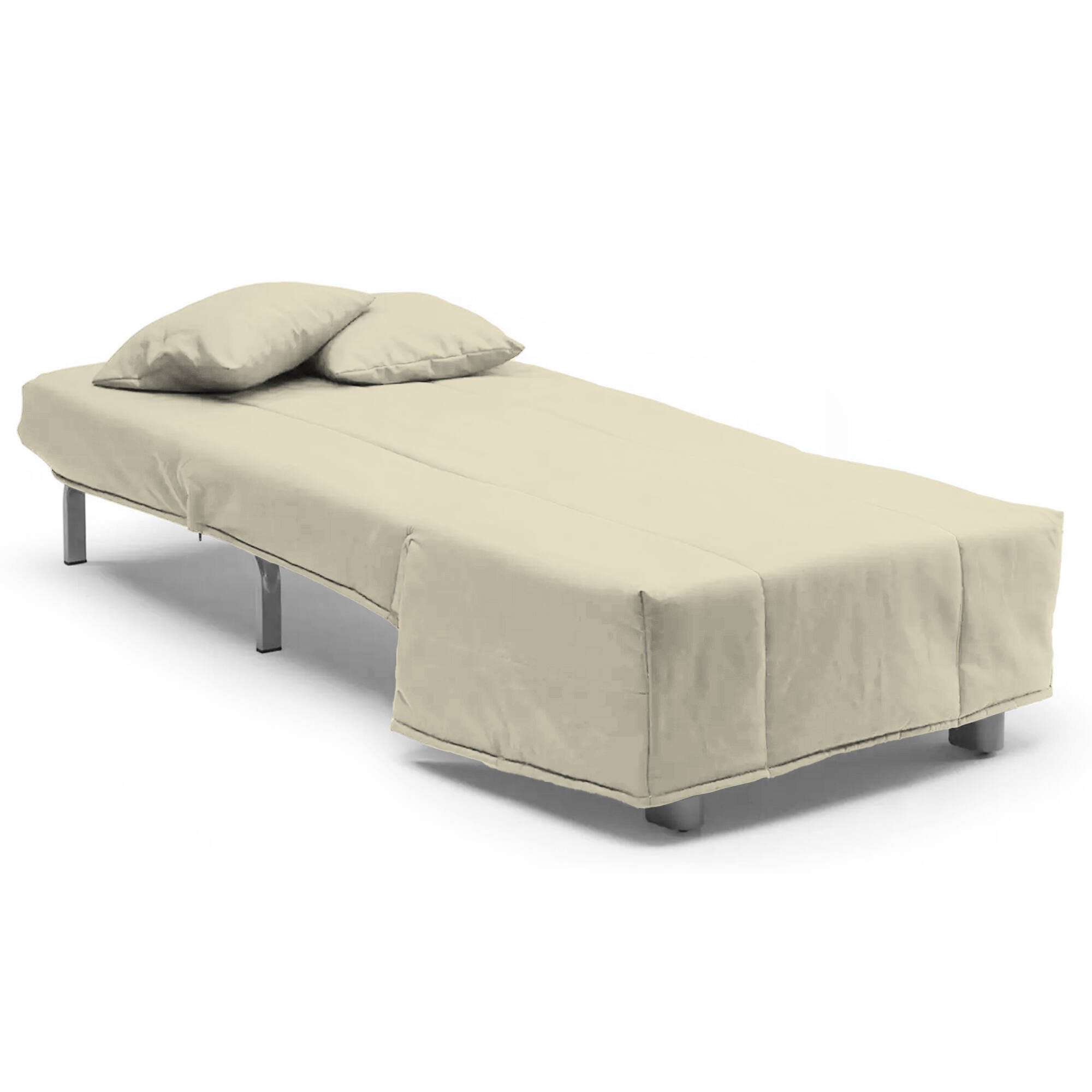 Divano Letto Andreou, Divano singolo, Made in Italy, Poltrona soggiorno con apertura a carrello, in tessuto imbottito, con cuscini inclusi, cm 85x90h85, colore Beige