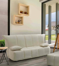 Divano Letto Ariska, Divano a 2 posti, Made in Italy, SofÒ  Soggiorno con apertura a carrello con apertura a carrello, in tessuto imbottito, con cuscini inclusi, cm 125x90h85, colore Beige