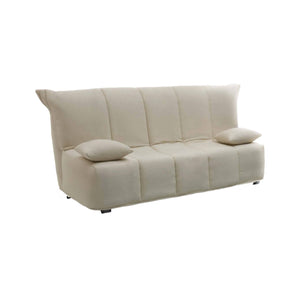 Divano Letto Ariska, Divano a 2 posti, Made in Italy, SofÒ  Soggiorno con apertura a carrello con apertura a carrello, in tessuto imbottito, con cuscini inclusi, cm 125x90h85, colore Beige