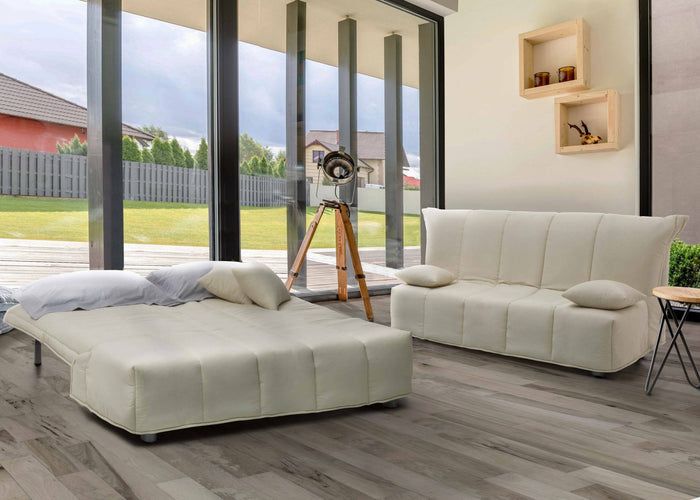 Divano Letto Antal, Divano a 3 posti, Made in Italy, SofÒ  Soggiorno con apertura a carrello con apertura a carrello, in tessuto imbottito, con cuscini inclusi, cm 165x90h85, colore Beige