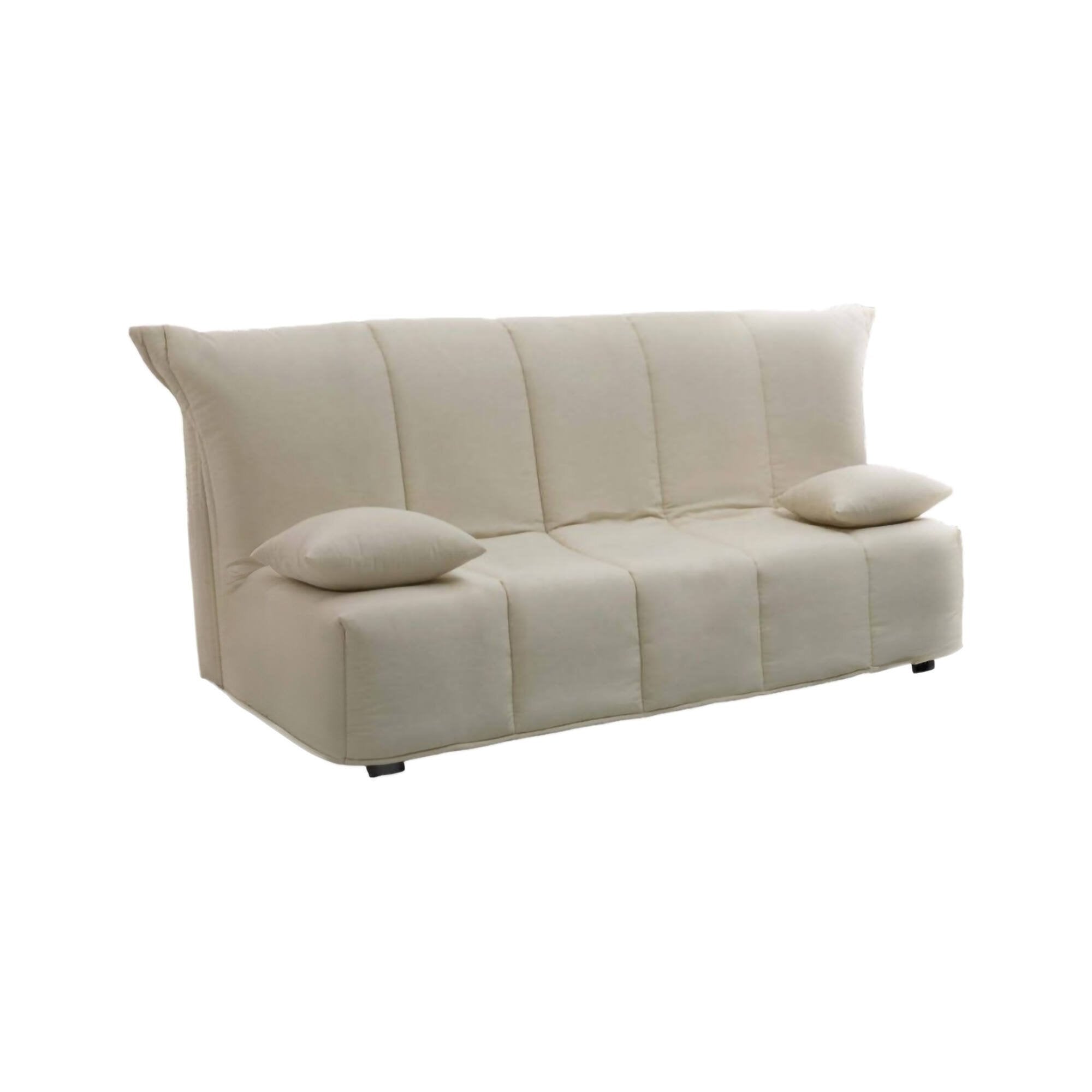 Divano Letto Antal, Divano a 3 posti, Made in Italy, SofÒ  Soggiorno con apertura a carrello con apertura a carrello, in tessuto imbottito, con cuscini inclusi, cm 165x90h85, colore Beige