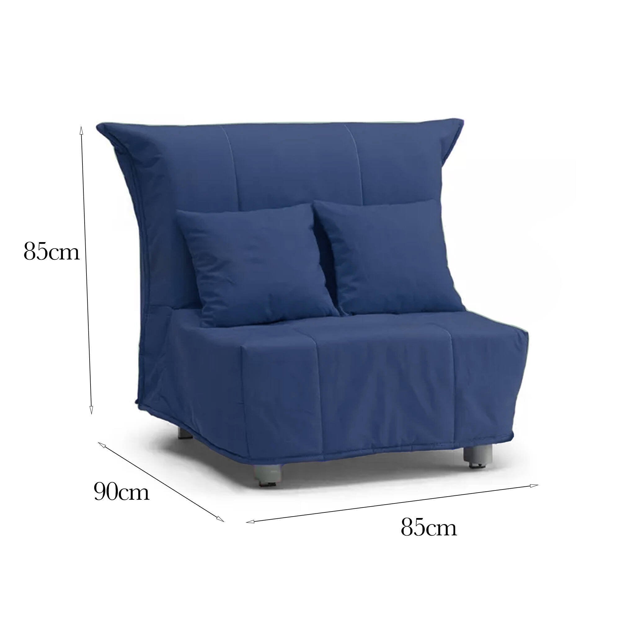 Divano Letto Andreou, Divano singolo, Made in Italy, Poltrona soggiorno con apertura a carrello, in tessuto imbottito, con cuscini inclusi, cm 85x90h85, colore Blu