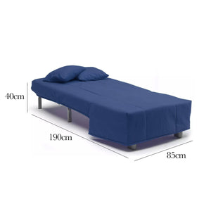 Divano Letto Andreou, Divano singolo, Made in Italy, Poltrona soggiorno con apertura a carrello, in tessuto imbottito, con cuscini inclusi, cm 85x90h85, colore Blu