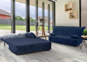 Divano Letto Ariska, Divano a 2 posti, Made in Italy, SofÒ  Soggiorno con apertura a carrello con apertura a carrello, in tessuto imbottito, con cuscini inclusi, cm 125x90h85, colore Blu