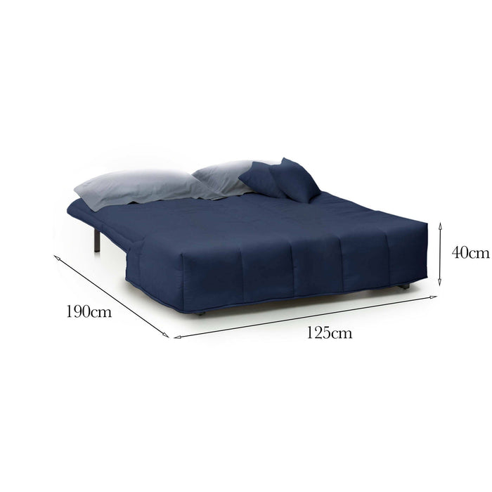 Divano Letto Ariska, Divano a 2 posti, Made in Italy, SofÒ  Soggiorno con apertura a carrello con apertura a carrello, in tessuto imbottito, con cuscini inclusi, cm 125x90h85, colore Blu