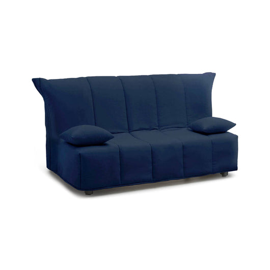 Divano Letto Ariska, Divano a 2 posti, Made in Italy, SofÒ  Soggiorno con apertura a carrello con apertura a carrello, in tessuto imbottito, con cuscini inclusi, cm 125x90h85, colore Blu