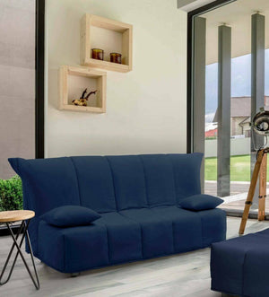 Divano Letto Antal, Divano a 3 posti, Made in Italy, SofÒ  Soggiorno con apertura a carrello con apertura a carrello, in tessuto imbottito, con cuscini inclusi, cm 165x90h85, colore Blu