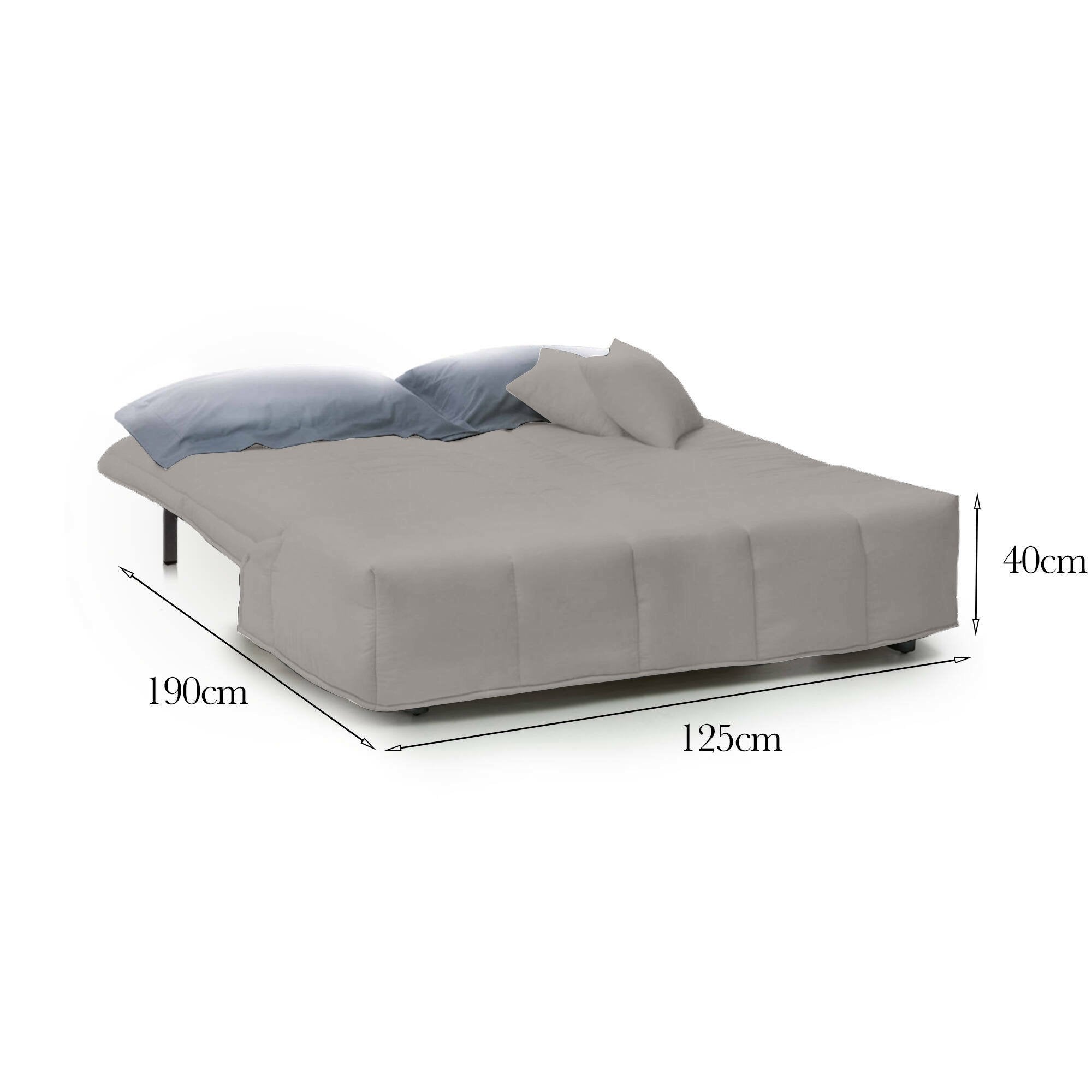 Divano Letto Ariska, Divano a 2 posti, Made in Italy, SofÒ  Soggiorno con apertura a carrello con apertura a carrello, in tessuto imbottito, con cuscini inclusi, cm 125x90h85, colore Grigio