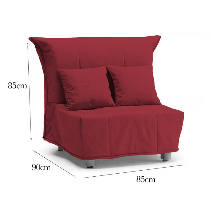 Divano Letto Andreou, Divano singolo, Made in Italy, Poltrona soggiorno con apertura a carrello, in tessuto imbottito, con cuscini inclusi, cm 85x90h85, colore Rosso