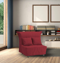 Divano Letto Andreou, Divano singolo, Made in Italy, Poltrona soggiorno con apertura a carrello, in tessuto imbottito, con cuscini inclusi, cm 85x90h85, colore Rosso