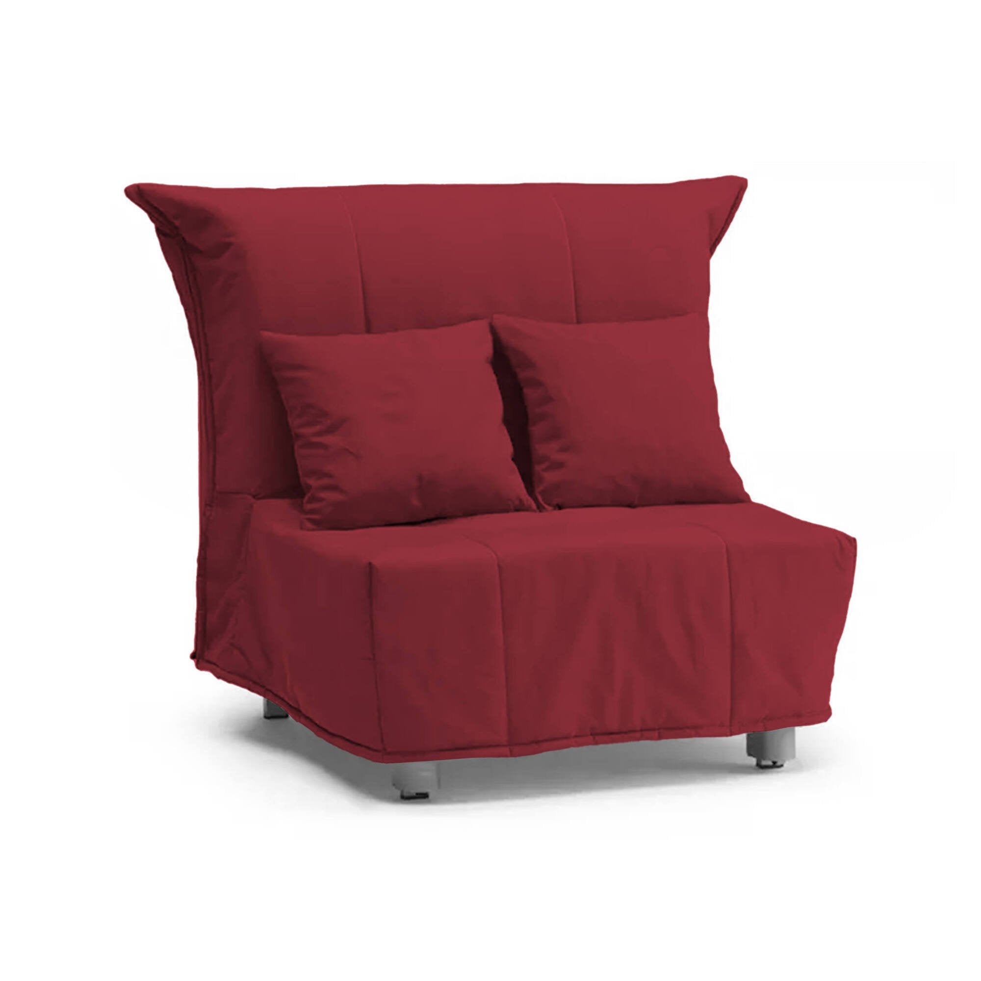 Divano Letto Andreou, Divano singolo, Made in Italy, Poltrona soggiorno con apertura a carrello, in tessuto imbottito, con cuscini inclusi, cm 85x90h85, colore Rosso
