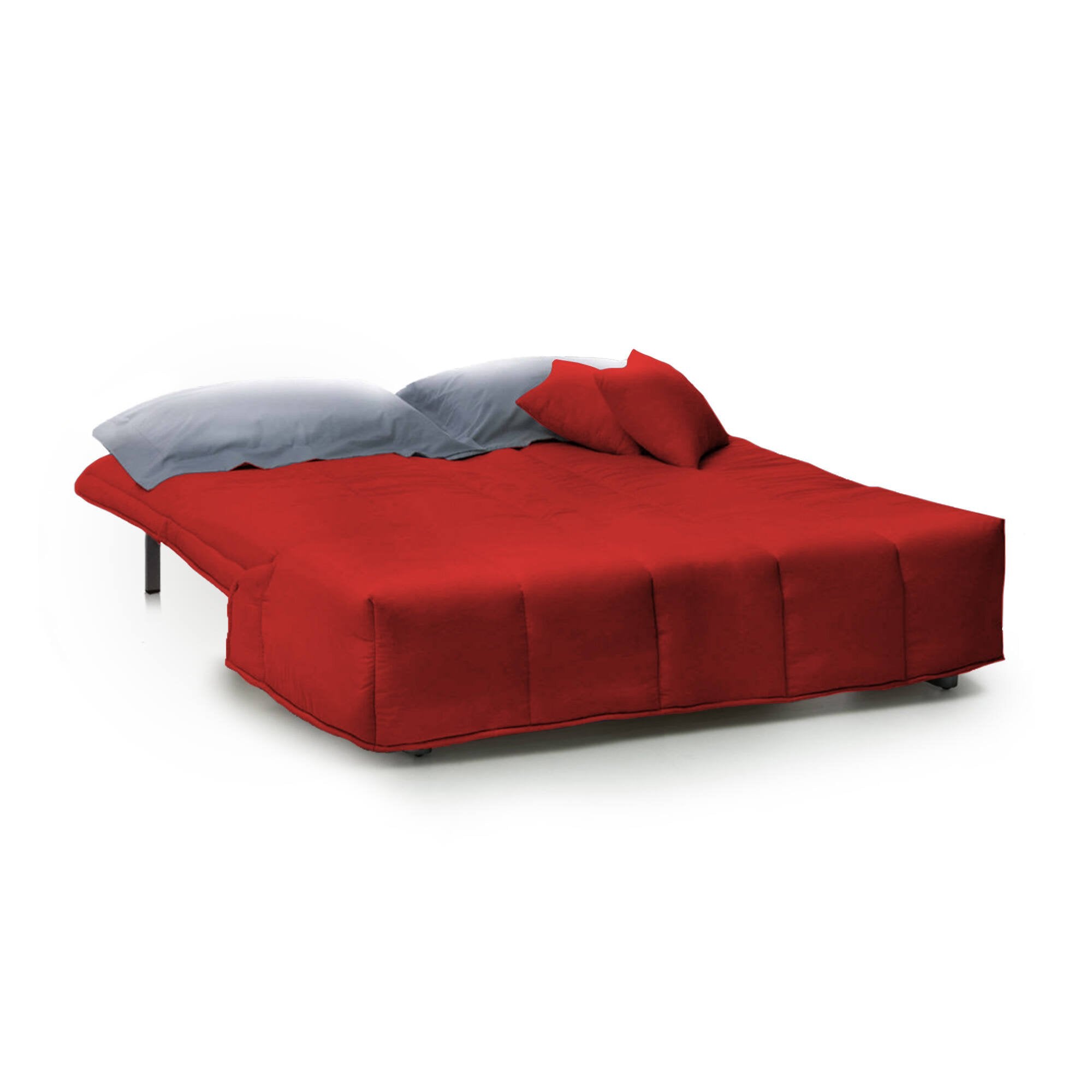 Divano Letto Ariska, Divano a 2 posti, Made in Italy, SofÒ  Soggiorno con apertura a carrello con apertura a carrello, in tessuto imbottito, con cuscini inclusi, cm 125x90h85, colore Rosso
