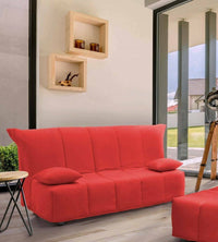 Divano Letto Ariska, Divano a 2 posti, Made in Italy, SofÒ  Soggiorno con apertura a carrello con apertura a carrello, in tessuto imbottito, con cuscini inclusi, cm 125x90h85, colore Rosso
