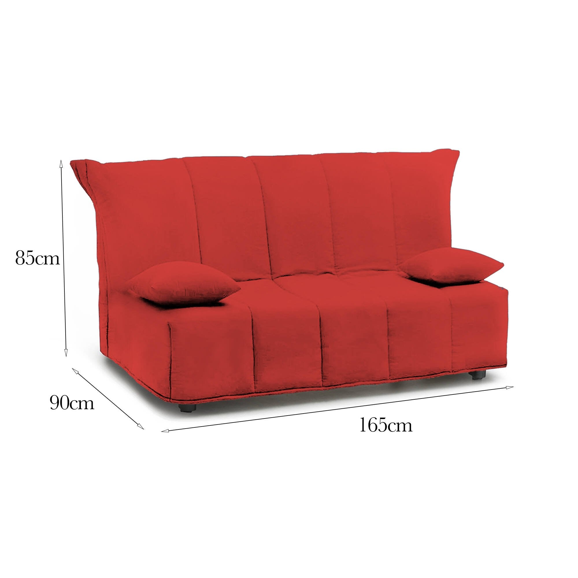 Divano Letto Antal, Divano a 3 posti, Made in Italy, SofÒ  Soggiorno con apertura a carrello con apertura a carrello, in tessuto imbottito, con cuscini inclusi, cm 165x90h85, colore Rosso