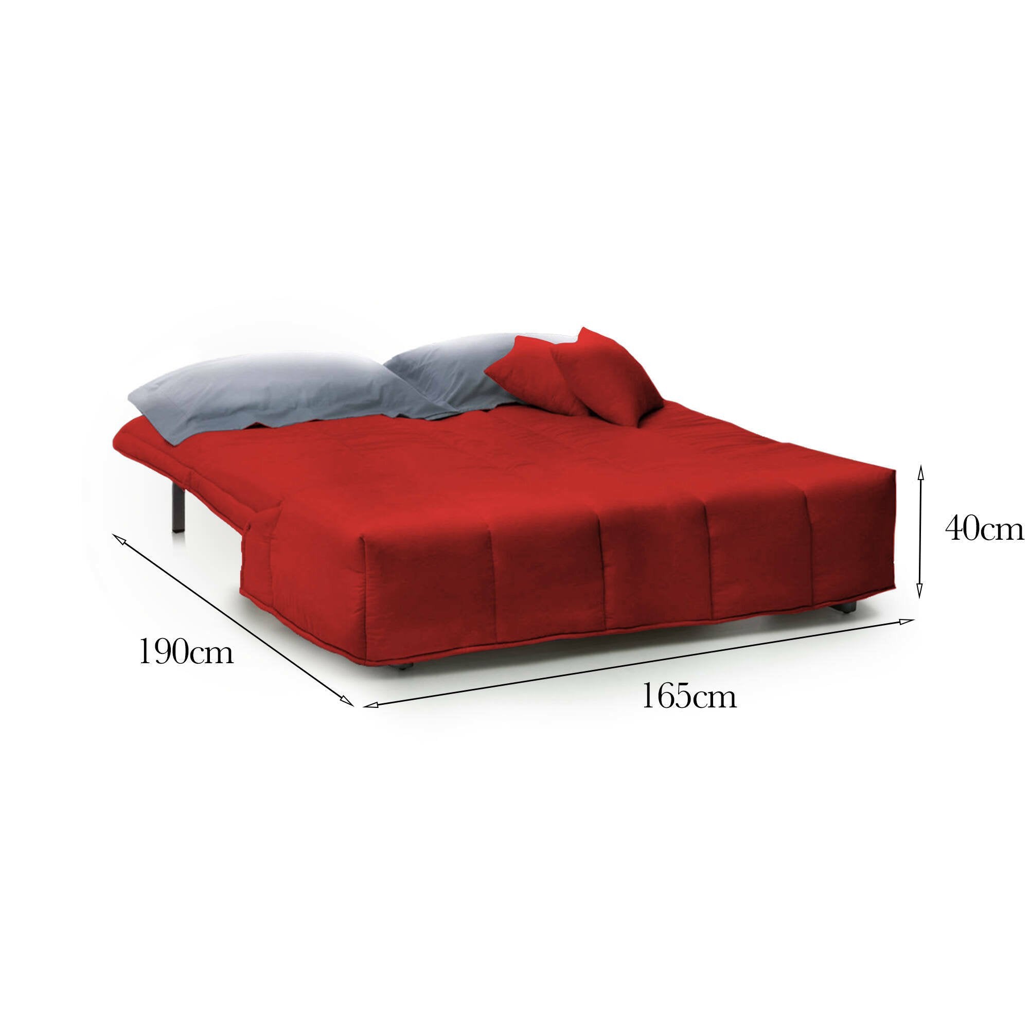 Divano Letto Antal, Divano a 3 posti, Made in Italy, SofÒ  Soggiorno con apertura a carrello con apertura a carrello, in tessuto imbottito, con cuscini inclusi, cm 165x90h85, colore Rosso
