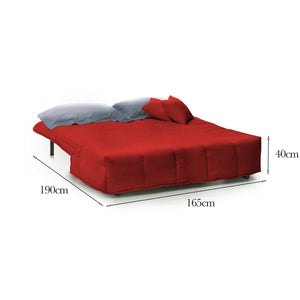 Divano Letto Antal, Divano a 3 posti, Made in Italy, SofÒ  Soggiorno con apertura a carrello con apertura a carrello, in tessuto imbottito, con cuscini inclusi, cm 165x90h85, colore Rosso