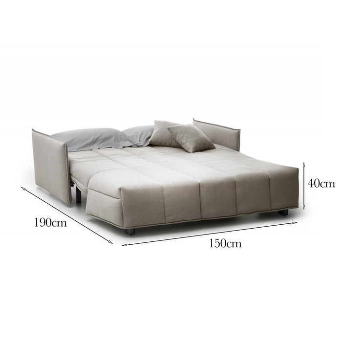 Divano Letto Alaric, Divano a 2 posti, Made in Italy, SofÒ  Soggiorno con apertura a carrello con apertura a carrello, in tessuto imbottito, con Braccioli standard, cm 150x90h85, colore Beige