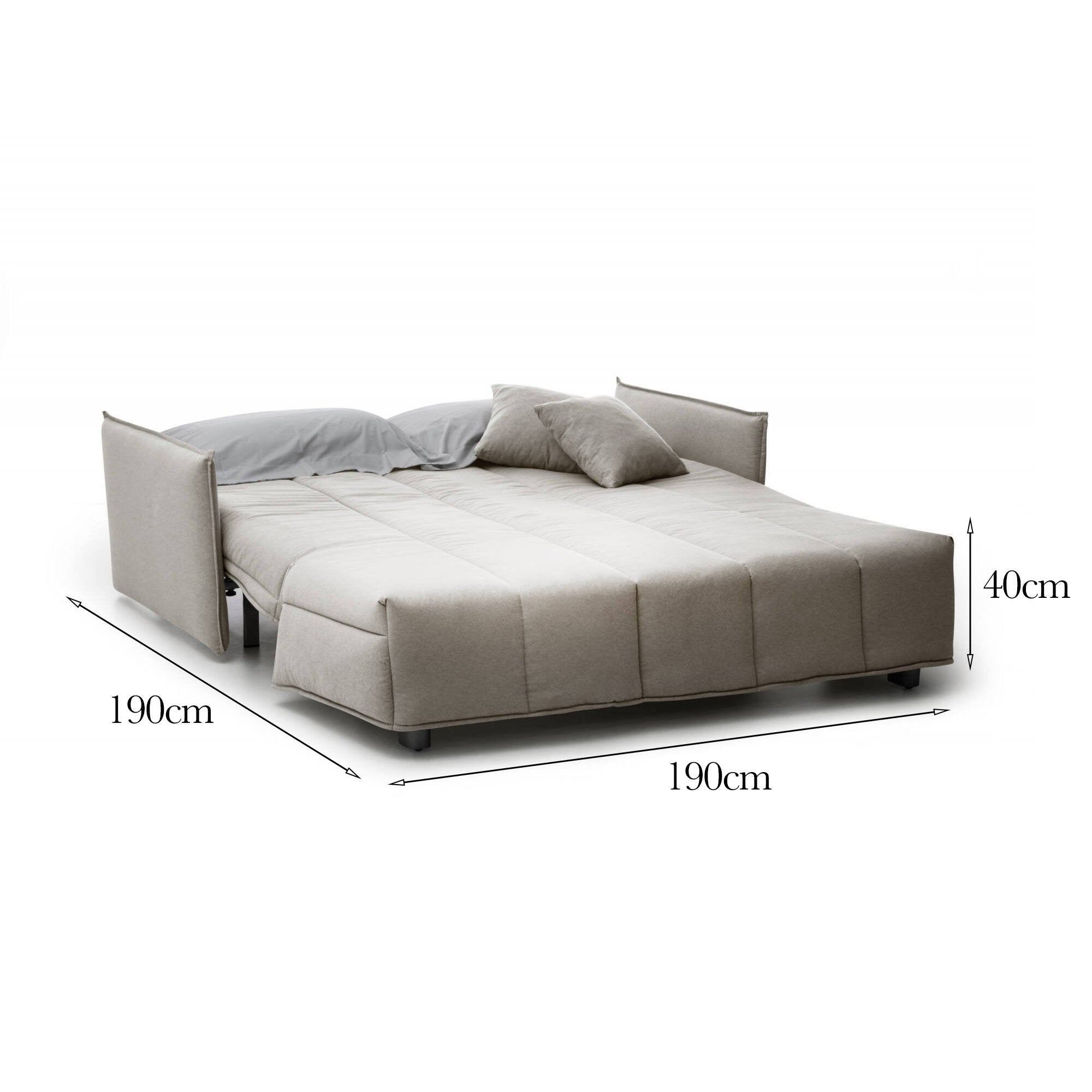 Divano Letto Ardis, Divano a 3 posti, Made in Italy, SofÒ  Soggiorno con apertura a carrello con apertura a carrello, in tessuto imbottito, con Braccioli standard, cm 190x90h85, colore Beige