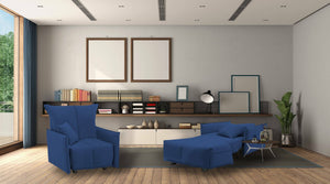 Divano Letto Atlantis, Divano singolo, Made in Italy, Poltrona soggiorno con apertura a carrello, in tessuto imbottito, con Braccioli standard, cm 110x90h85, colore Blu