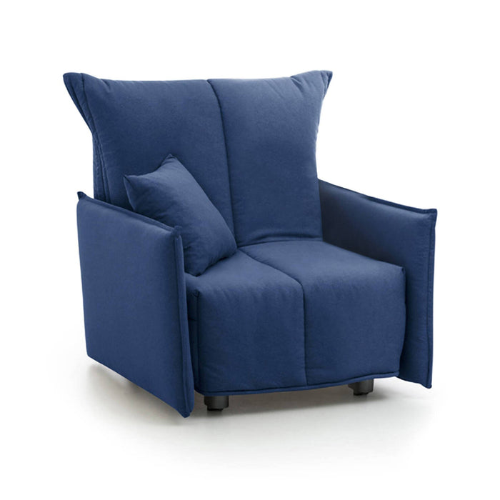 Divano Letto Atlantis, Divano singolo, Made in Italy, Poltrona soggiorno con apertura a carrello, in tessuto imbottito, con Braccioli standard, cm 110x90h85, colore Blu