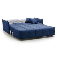 Divano Letto Alaric, Divano a 2 posti, Made in Italy, SofÒ  Soggiorno con apertura a carrello con apertura a carrello, in tessuto imbottito, con Braccioli standard, cm 150x90h85, colore Blu
