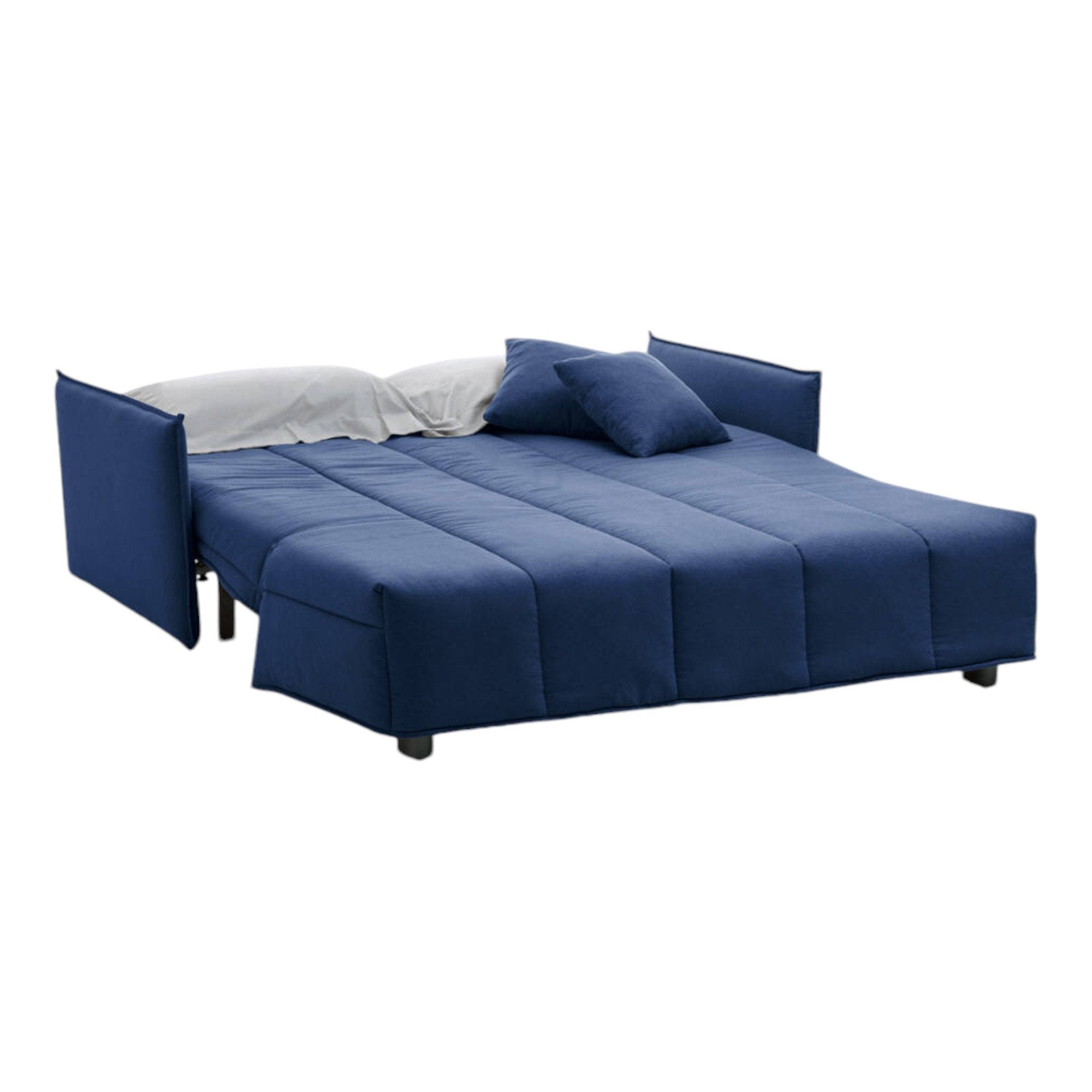 Divano Letto Ardis, Divano a 3 posti, Made in Italy, SofÒ  Soggiorno con apertura a carrello con apertura a carrello, in tessuto imbottito, con Braccioli standard, cm 190x90h85, colore Blu