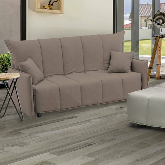 Divano Letto Ardis, Divano a 3 posti, Made in Italy, SofÒ  Soggiorno con apertura a carrello con apertura a carrello, in tessuto imbottito, con Braccioli standard, cm 190x90h85, colore Tortora