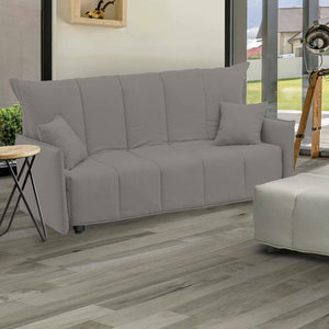 Divano Letto Alaric, Divano a 2 posti, Made in Italy, SofÒ  Soggiorno con apertura a carrello con apertura a carrello, in tessuto imbottito, con Braccioli standard, cm 150x90h85, colore Grigio