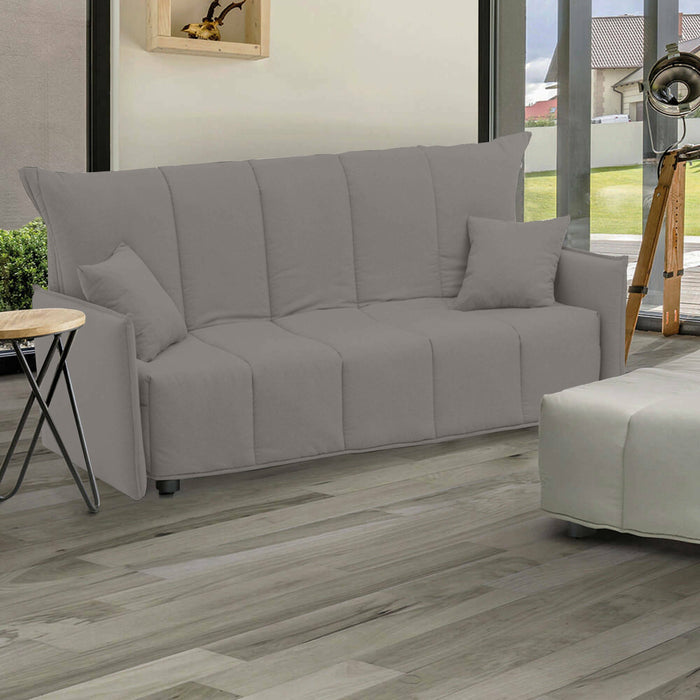 Divano Letto Alaric, Divano a 2 posti, Made in Italy, SofÒ  Soggiorno con apertura a carrello con apertura a carrello, in tessuto imbottito, con Braccioli standard, cm 150x90h85, colore Grigio