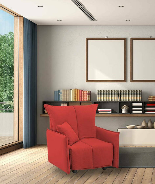 Divano Letto Atlantis, Divano singolo, Made in Italy, Poltrona soggiorno con apertura a carrello, in tessuto imbottito, con Braccioli standard, cm 110x90h85, colore Rosso
