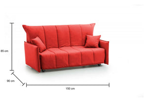 Divano Letto Alaric, Divano a 2 posti, Made in Italy, SofÒ  Soggiorno con apertura a carrello con apertura a carrello, in tessuto imbottito, con Braccioli standard, cm 150x90h85, colore Rosso