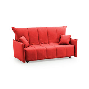 Divano Letto Alaric, Divano a 2 posti, Made in Italy, SofÒ  Soggiorno con apertura a carrello con apertura a carrello, in tessuto imbottito, con Braccioli standard, cm 150x90h85, colore Rosso